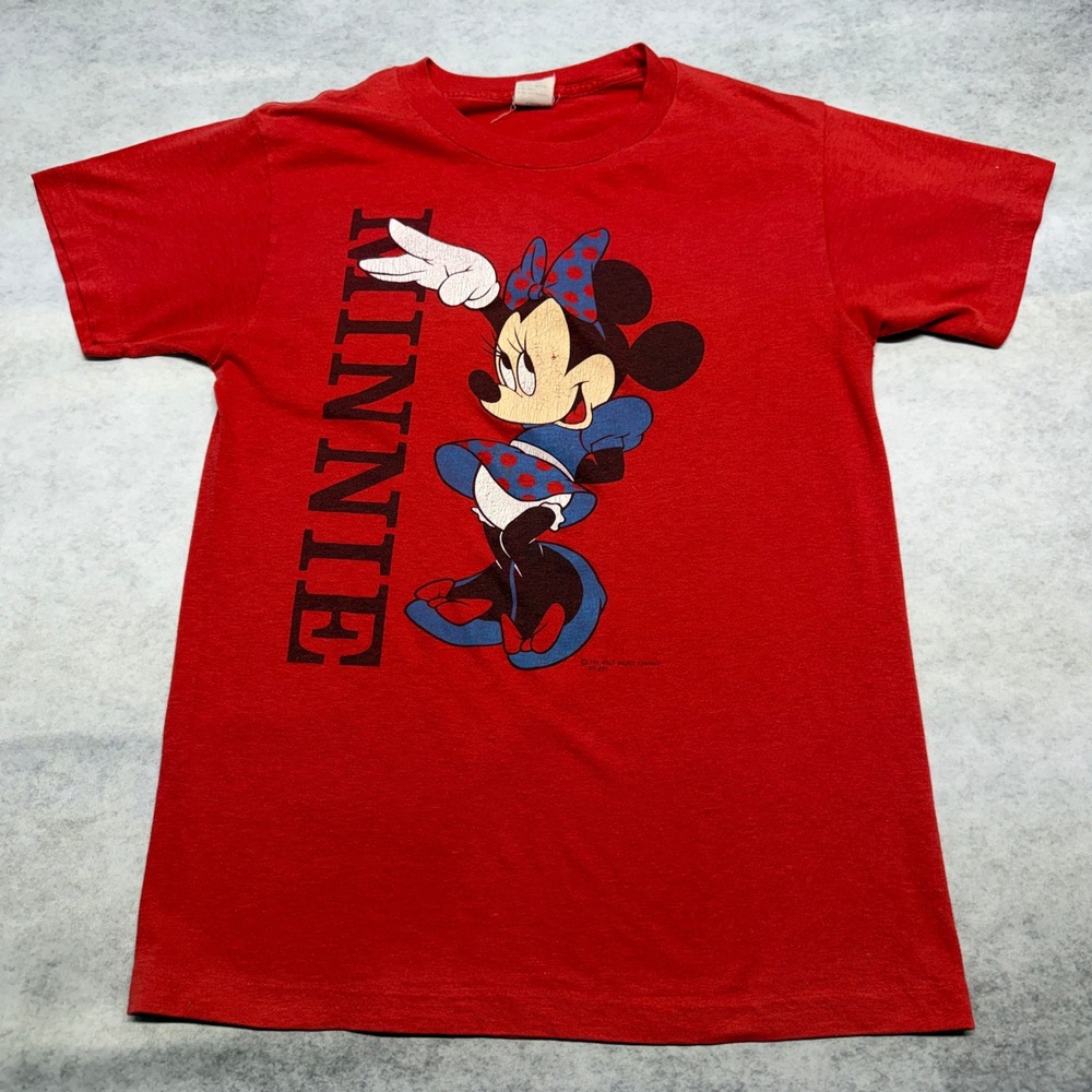 Vintage Disney Minnie Mouse Graphic T-Shirt Single Stitch Red Large USA Made 80s